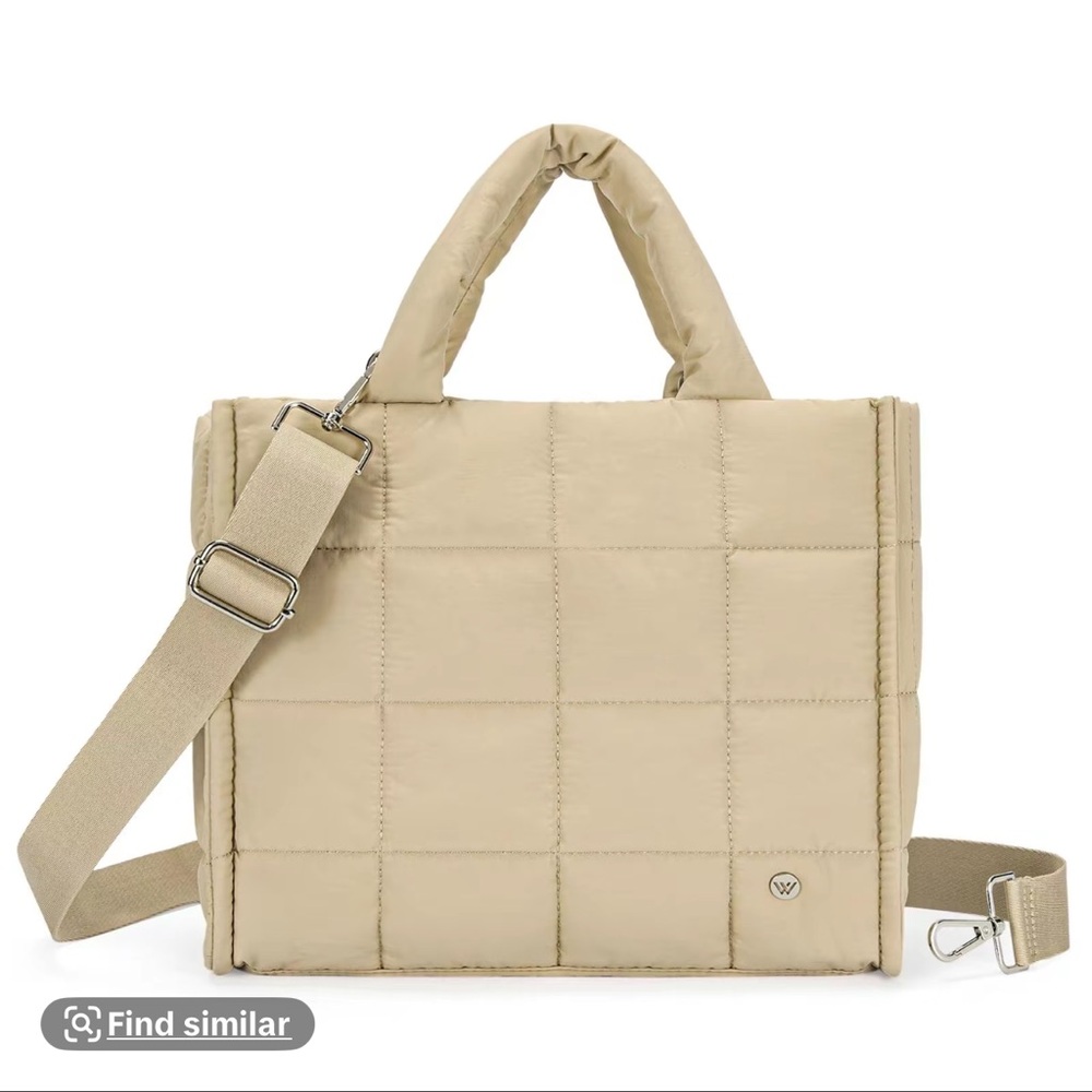 Beige Quilted Puffer Crossbody/Tote Bag